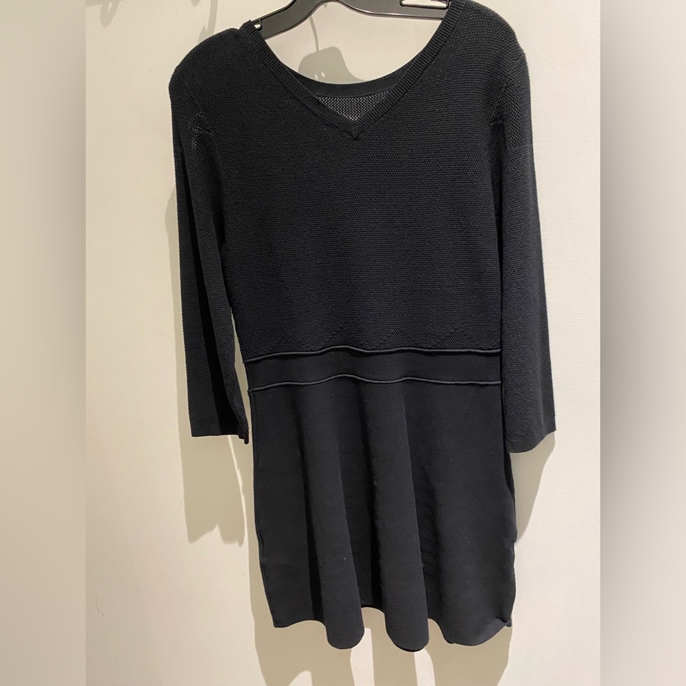 Armani Exchange Black Ribbed  Long Sleeve Dress